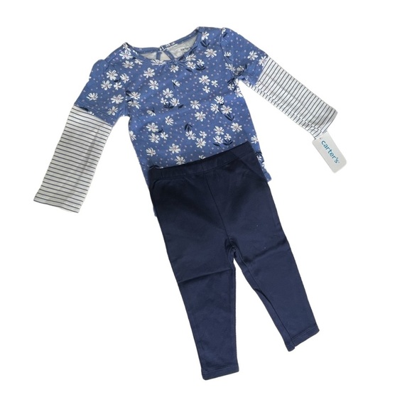 Carters Size 12 Months Baby Girls 2pc Daisy Outfit Set Pants Bodysuit Layered - Picture 8 of 12